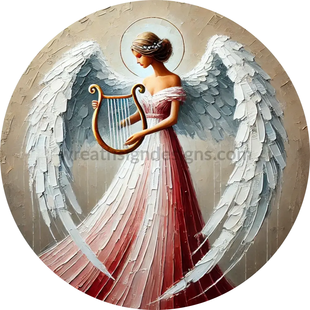 RED Angel with Harp #1 Round Metal wreath Sign – Wreath Sign Designs