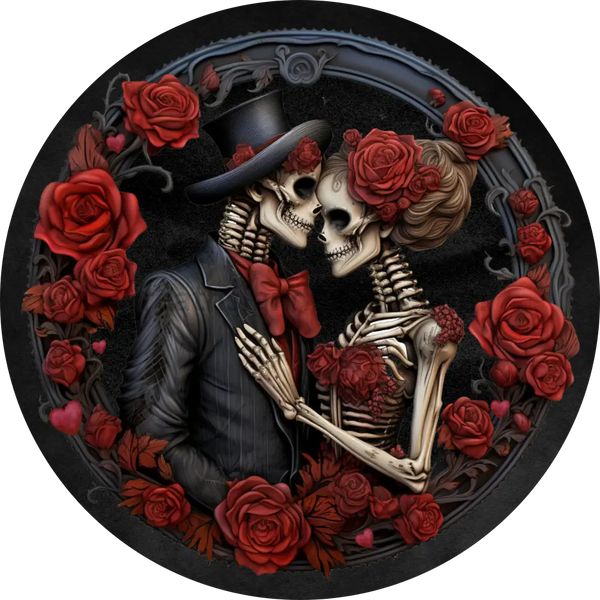 Red Rose Bride And Groom Valentines Wreath Sign Metal 6
