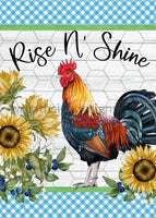 Rise N Shine Rooster Blue- 5X7 Metal Sign