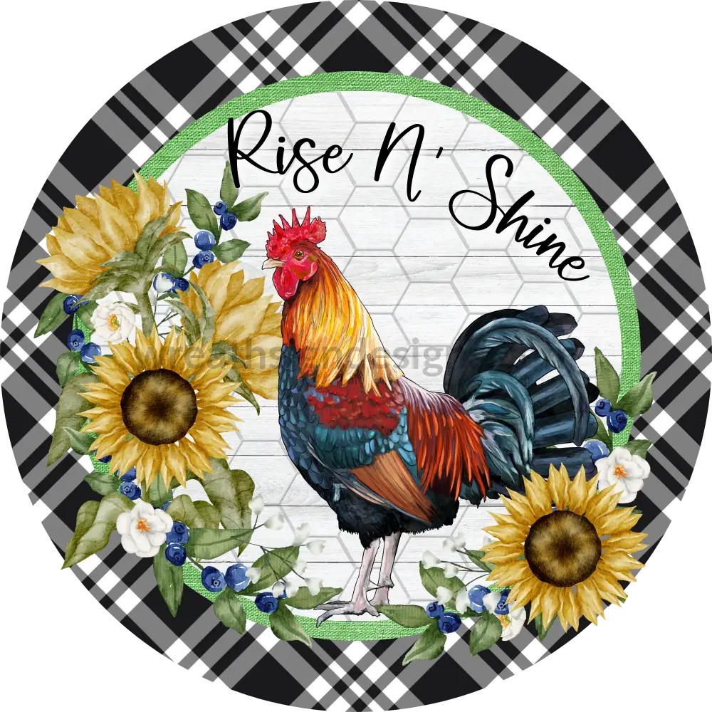 Rise N Shine Rooster Round Wreath Metal Sign 8