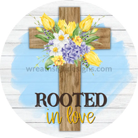 Rooted In Love Daffodil And Tulip Cross Metal Wreath Sign 8
