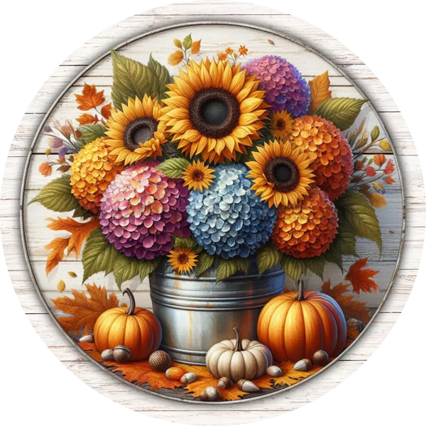 Rustic Fall Pumpkins And Sunflowers Circle