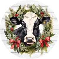 Rustic Farmhouse Christmas Cow Sign- Wreathsign 8
