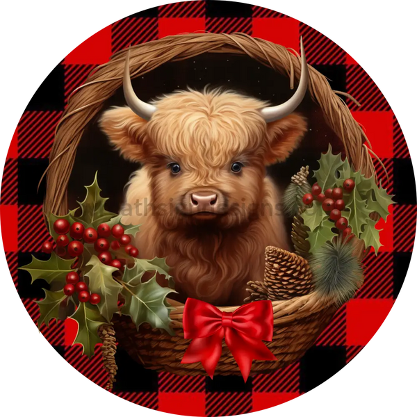 Rustic Farmhouse Christmas Highland Cow Sign- Wreath Sign 8