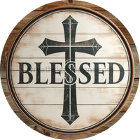 Rustic Wood Cross - Christian Faith Metal Wreath Sign 6’ 12X6 Metal Sign