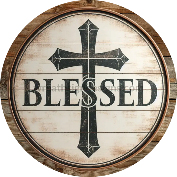 Rustic Wood Cross - Christian Faith Metal Wreath Sign 6’ 12X6 Metal Sign