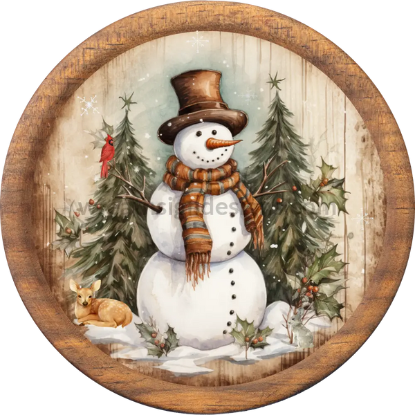 Rustic Woodland Snowman And Friends Metal Wreath Sign 6