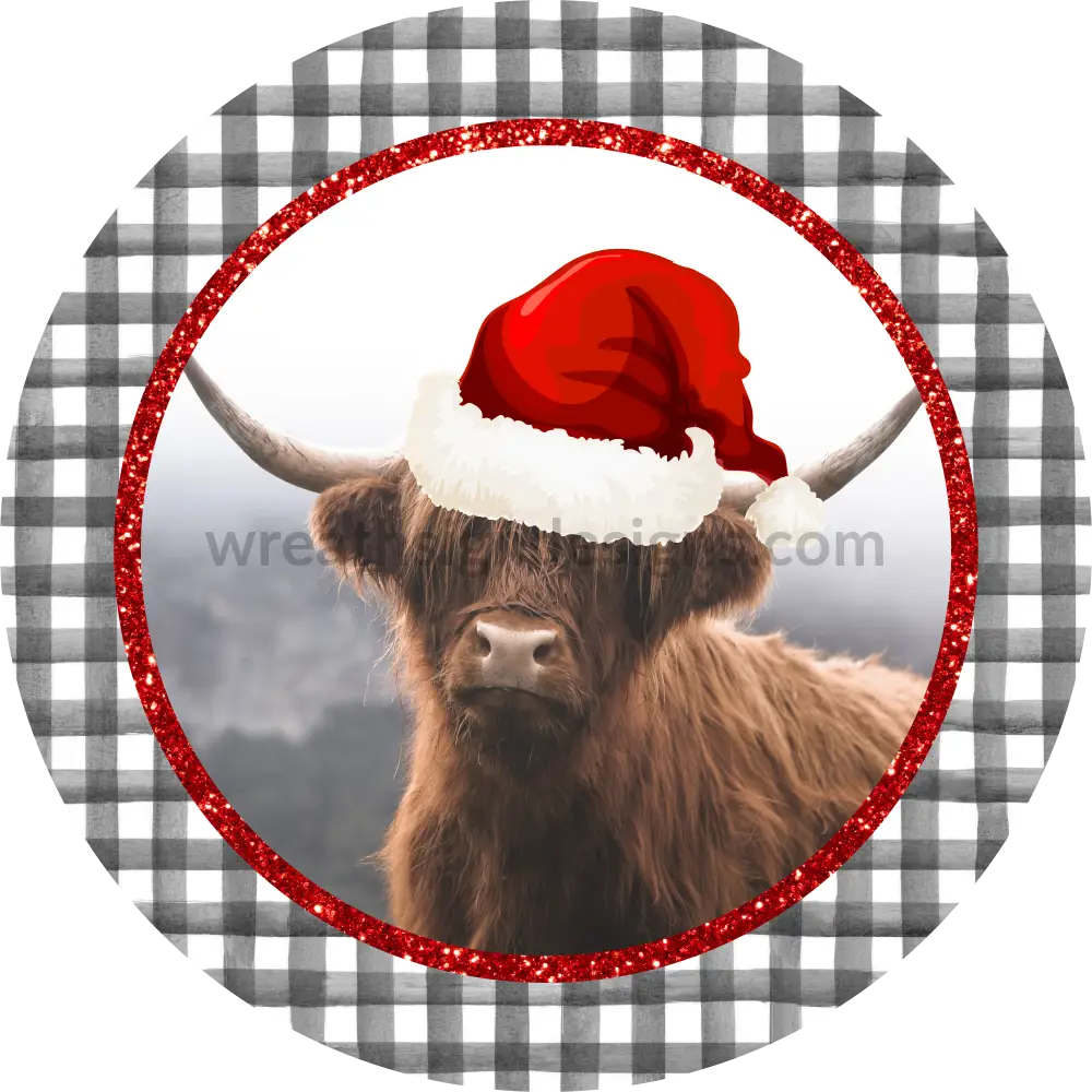 Santa Cow Round Christmas Metal Sign 8 Circle