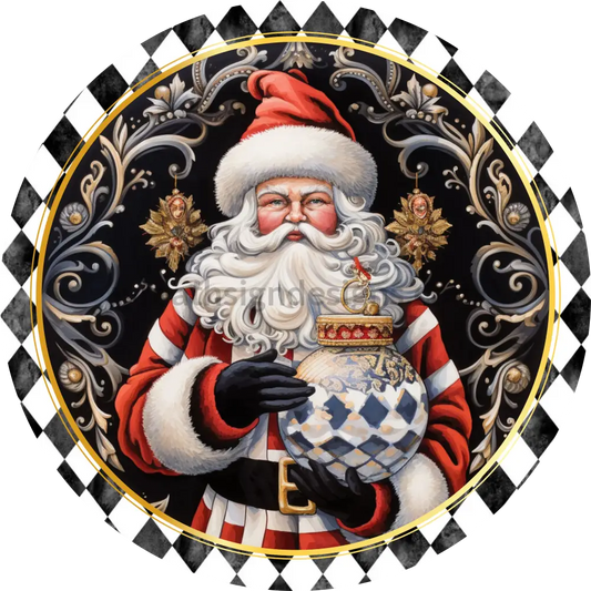 Santa With Harlequin Background Metal Wreath Sign 8