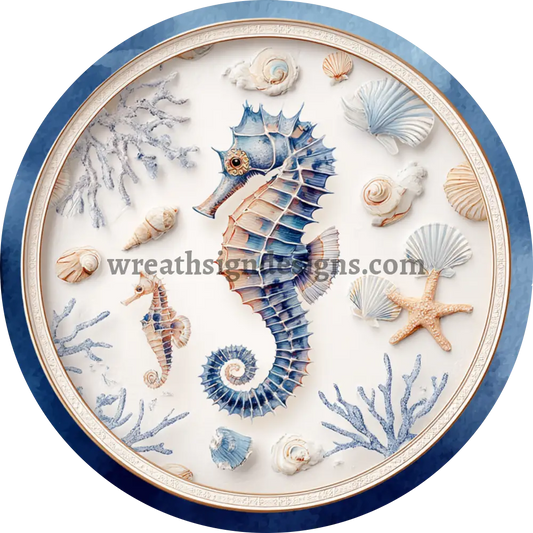 Seahorse and Seashell Beach Metal Wreath Sign MS-1212