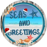 Seas And Greetings- Beach Christmas Winter Wreath Sign-Metal Sign 6
