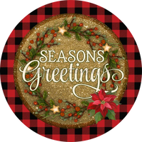 Seasons Greetings Poinsettia And Berries-Round Metal Signs 8 Circle