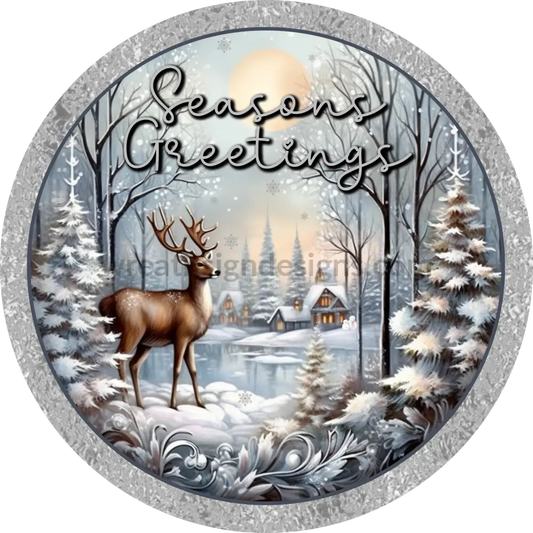 Seasons Greetings Silver Winter Reindeer- Wreath Sign 6