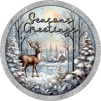 Seasons Greetings Silver Winter Reindeer- Wreath Sign 6
