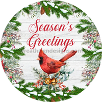 Seasons Greetings Winter Cardinal -Round Metal Signs 8 Circle
