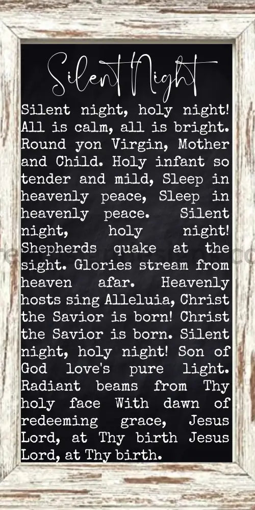 Silent Night Black And White Hymn -Metal Christmas Wreath Sign- 6X12