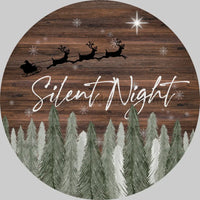 Silent Night Rustic Christmas Santa And Sleigh Metal Sign 6 Circle