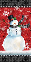 Snowman On Red With Black Gingham Border-6X12- Metal Winter Wreath Signs