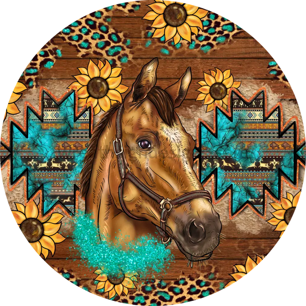 Southwestern Horse- Leopard & Cowprint Metal Wreath Sign 8 Circle