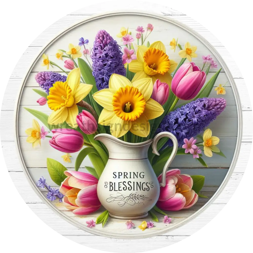 Spring Blessings Floral Vase Farmhouse Metal Wreath Sign 6