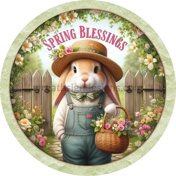 Spring Blessings Garden Bunny- Metal Wreath Sign 8