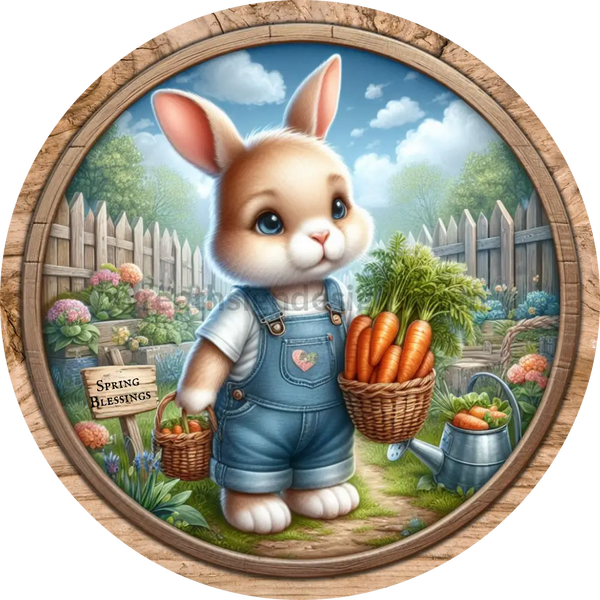 Spring Blessings Garden Bunny- Metal Wreath Sign 6