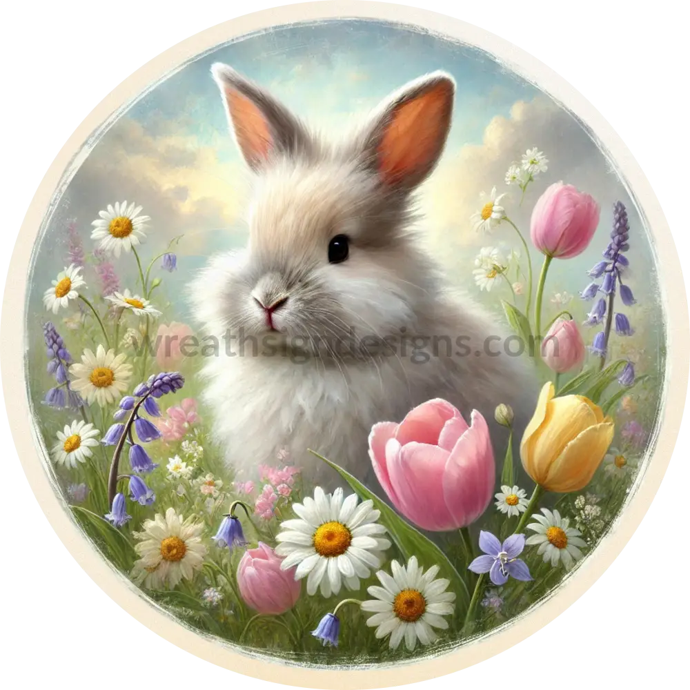 Spring Bunny- Round Metal Easter Wreath Sign 8’’