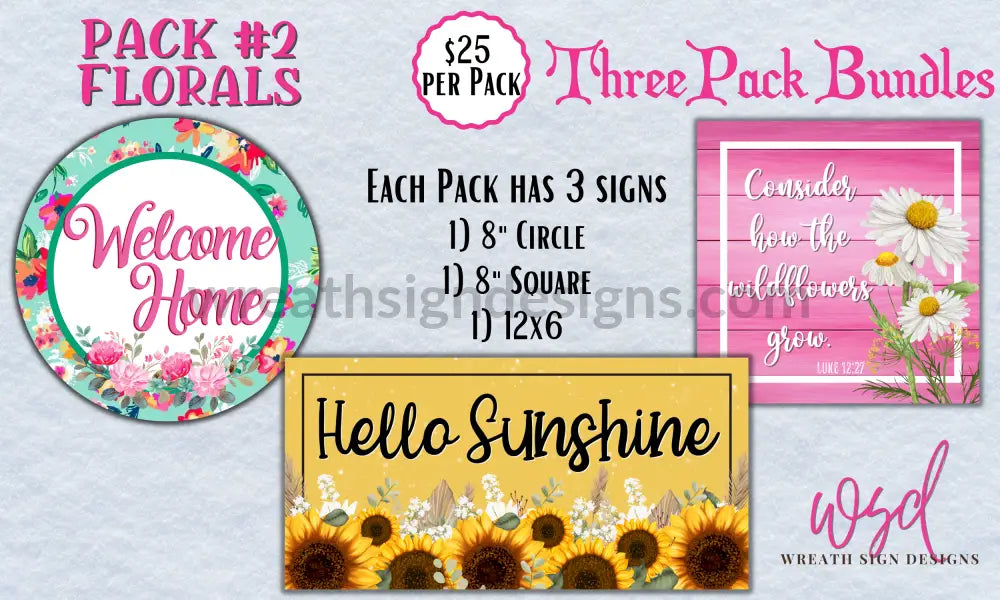 Spring Floral 3 Pack Bundle Metal Wreath Signs