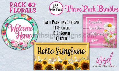 Spring Floral 3 Pack Bundle Metal Wreath Signs