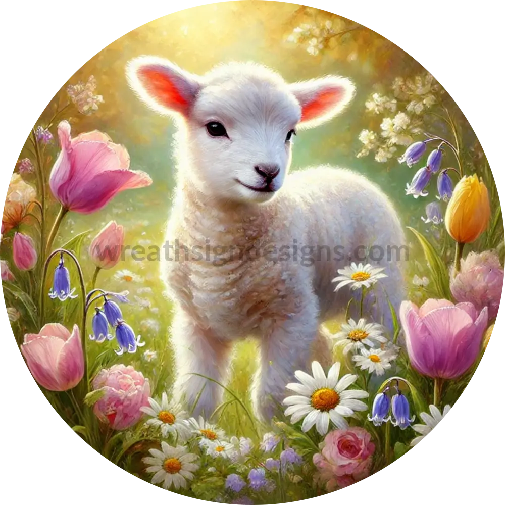 Spring Lamb Christian Metal Wreath Sign 10’’