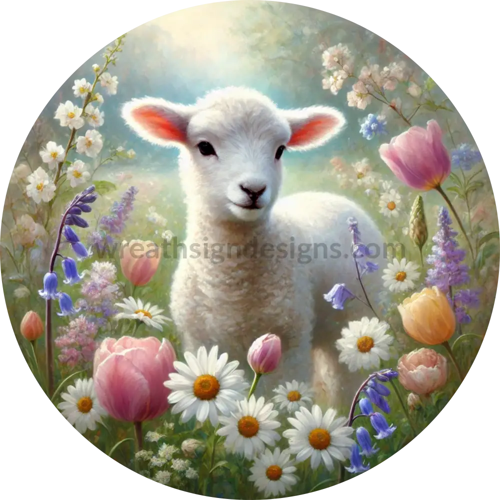 Spring Lamb Christian Metal Wreath Sign 10’’