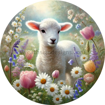 Spring Lamb Christian Metal Wreath Sign 6’’