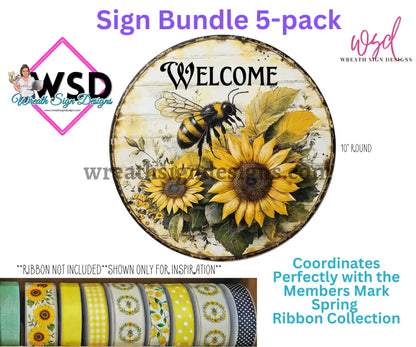 Spring Sign Bundle- 5 Pack Metal Wreath