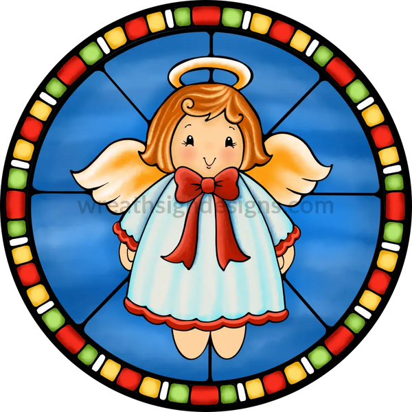 Stained Glass Christmas Angel- Round Metal Christmas Sign 8 Circle
