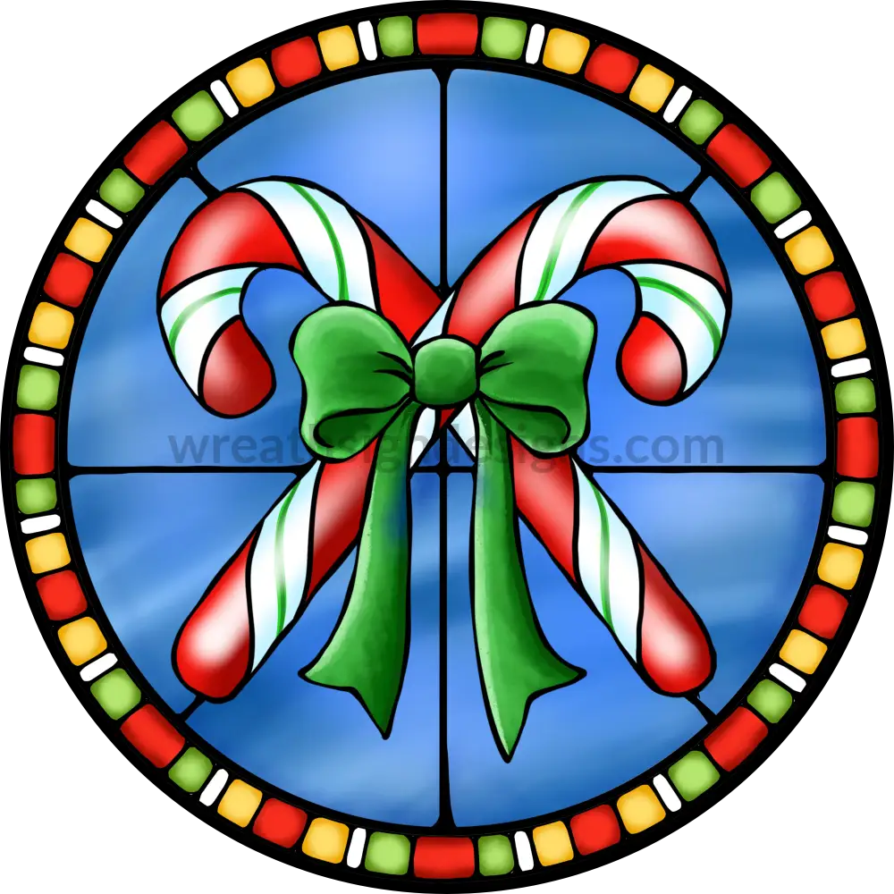 Stained Glass Christmas Candy Canes- Round Metal Christmas Sign 8 Circle