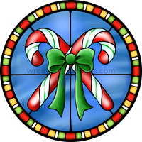 Stained Glass Christmas Candy Canes- Round Metal Christmas Sign 8 Circle
