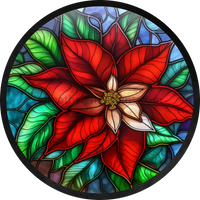 Stained Glass Christmas Poinsettia- Round Metal Sign 8 Circle
