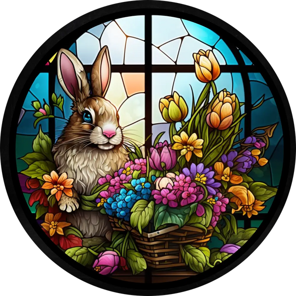 Stained Glass Easter Bunny 2 - Metal Wreath Sign 6