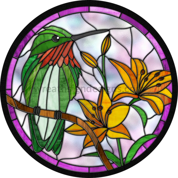 Stained Glass Hummingbird- Round Metal Wreath Sign 8 Circle