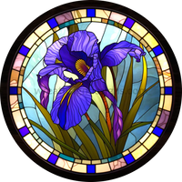 Stained Glass Iris- Round Metal Wreath Sign 6