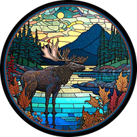 Stained Glass Moose- Round Metal Wreath Sign 6