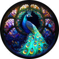 Stained Glass Peacock Round Metal Wreath Sign 6