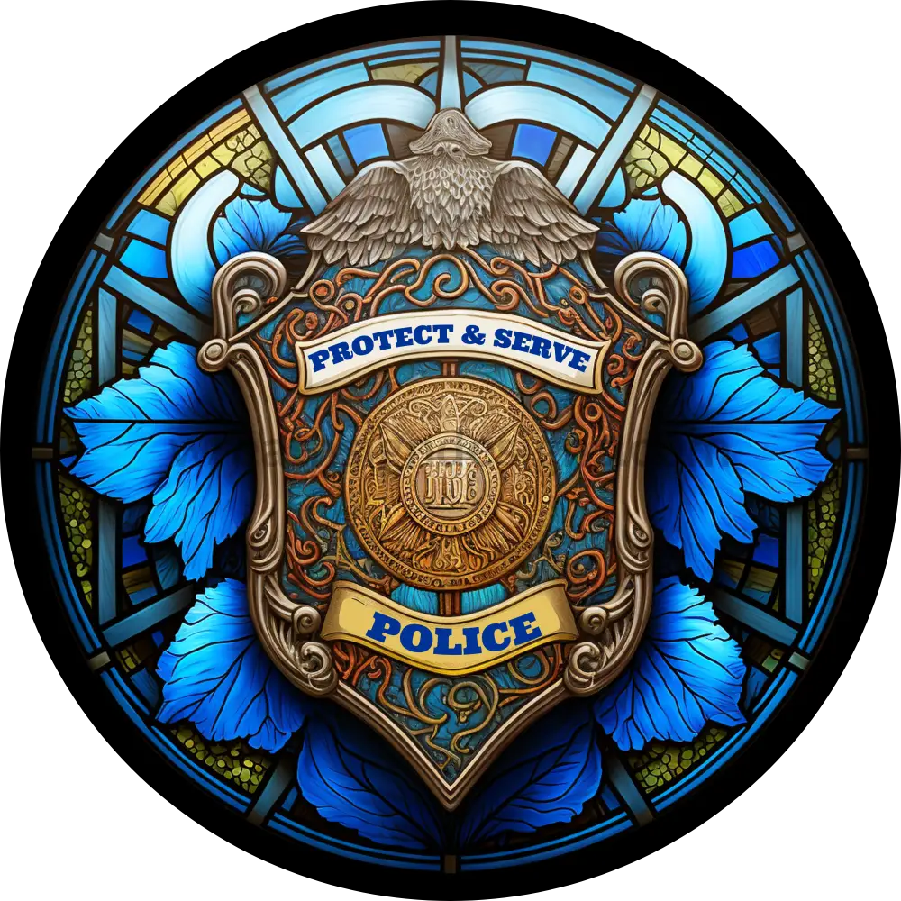 Stained Glass Police- Round Metal Wreath Sign 6