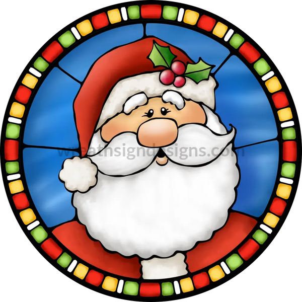 Stained Glass Santa- Round Metal Christmas Sign 8 Circle