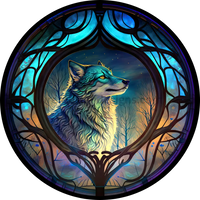 Stained Glass Wolf- Round Metal Wreath Sign 6