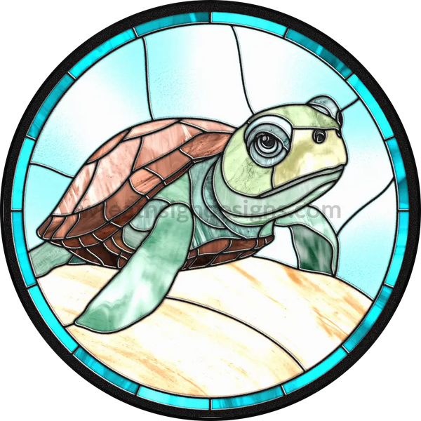 Stained Sea Turtle- Round Metal Wreath Sign 6