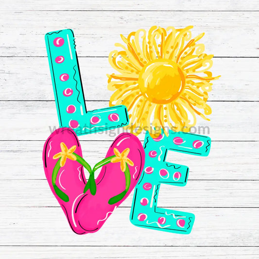 Summer Love-Sun & Flipflops Metal Sign 8 Square