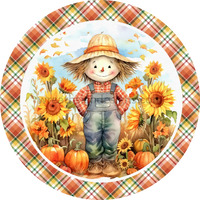 Sunflower Scarecrow Fall Plaid Wreath Metal Sign 6