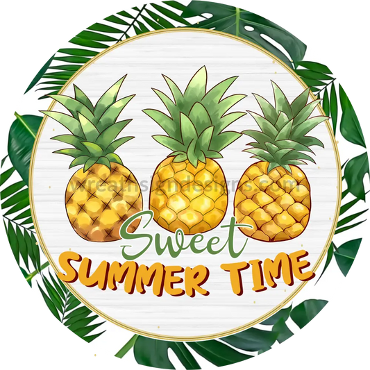 Sweet Summertime Pineapple Trio Summer Circle Metal Sign 8