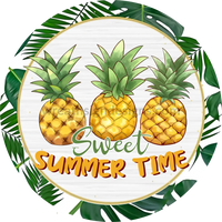 Sweet Summertime Pineapple Trio Summer Circle Metal Sign 8